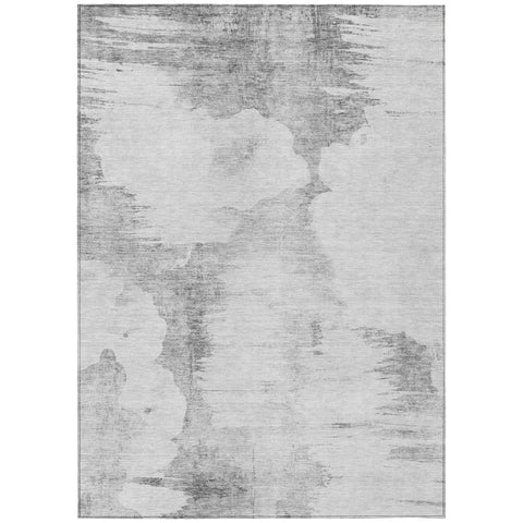 8' X 10' Silver Gray And Pewter Abstract Washable Indoor Outdoor Area Rug