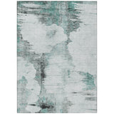 3' X 5' Teal Blue Silver And Gray Abstract Washable Indoor Outdoor Area Rug