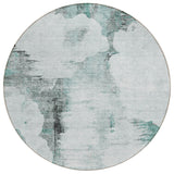 8' Teal Blue Silver And Gray Round Abstract Washable Indoor Outdoor Area Rug
