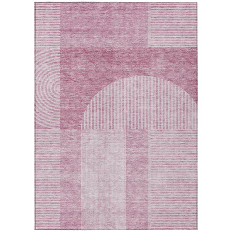 5' X 8' Blush Pink And Mauve Geometric Washable Indoor Outdoor Area Rug