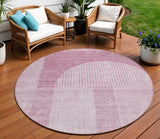 8' Blush Pink And Mauve Round Geometric Washable Indoor Outdoor Area Rug