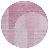 8' Blush Pink And Mauve Round Geometric Washable Indoor Outdoor Area Rug