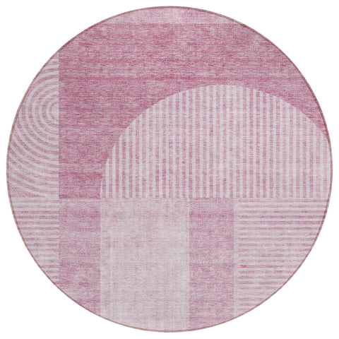 8' Blush Pink And Mauve Round Geometric Washable Indoor Outdoor Area Rug