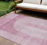 8' X 10' Blush Pink And Mauve Geometric Washable Indoor Outdoor Area Rug