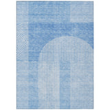 5' X 8' Sky Blue And Denim Blue Geometric Washable Indoor Outdoor Area Rug