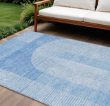 8' X 10' Sky Blue And Denim Blue Geometric Washable Indoor Outdoor Area Rug