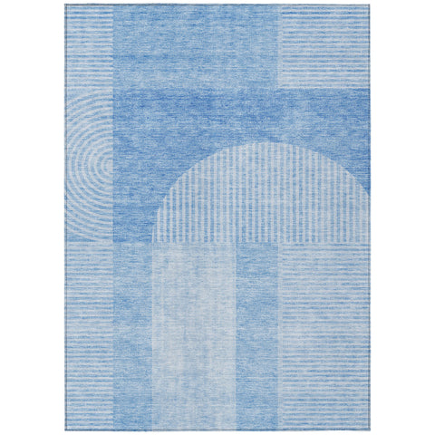 8' X 10' Sky Blue And Denim Blue Geometric Washable Indoor Outdoor Area Rug