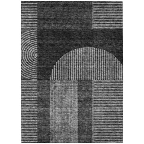5' X 8' Charcoal Gray And Silver Geometric Washable Indoor Outdoor Area Rug
