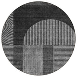 8' Charcoal Gray And Silver Round Geometric Washable Indoor Outdoor Area Rug