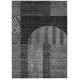 8' X 10' Charcoal Gray And Silver Geometric Washable Indoor Outdoor Area Rug