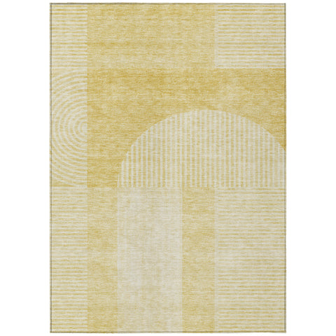 8' X 10' Gold Ivory And Yellow Geometric Washable Indoor Outdoor Area Rug