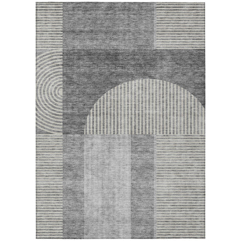 3' X 5' Gray Silver And Charcoal Geometric Washable Indoor Outdoor Area Rug