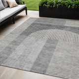 5' X 8' Gray Silver And Charcoal Geometric Washable Indoor Outdoor Area Rug