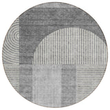 8' Gray Silver And Charcoal Round Geometric Washable Indoor Outdoor Area Rug