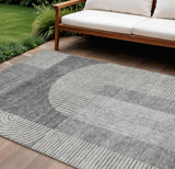 8' X 10' Gray Silver And Charcoal Geometric Washable Indoor Outdoor Area Rug