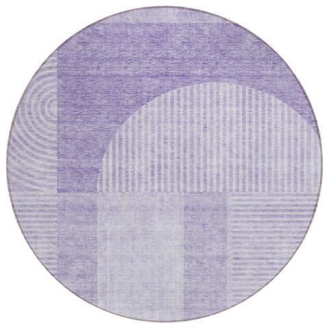 8' Lavender And Purple Round Geometric Washable Indoor Outdoor Area Rug