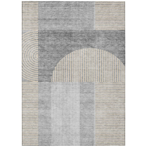3' X 5' Silver Gray And Beige Geometric Washable Indoor Outdoor Area Rug