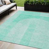 5' X 8' Teal Blue And Aqua Geometric Washable Indoor Outdoor Area Rug