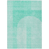5' X 8' Teal Blue And Aqua Geometric Washable Indoor Outdoor Area Rug