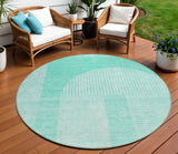 8' Teal Blue And Aqua Round Geometric Washable Indoor Outdoor Area Rug