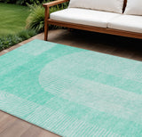 8' X 10' Teal Blue And Aqua Geometric Washable Indoor Outdoor Area Rug