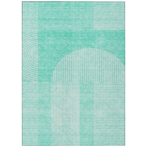 8' X 10' Teal Blue And Aqua Geometric Washable Indoor Outdoor Area Rug