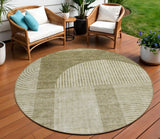 8' Taupe Beige And Tan Round Geometric Washable Indoor Outdoor Area Rug