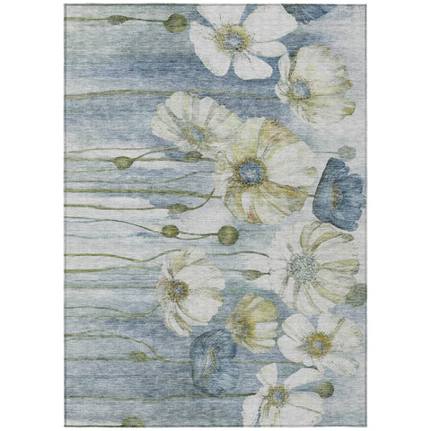 5' X 8' Denim Blue And Sky Blue Floral Washable Indoor Outdoor Area Rug