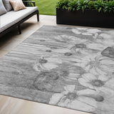 5' X 8' Gray Charcoal And Silver Floral Washable Indoor Outdoor Area Rug