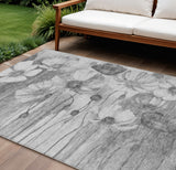 8' X 10' Gray Charcoal And Silver Floral Washable Indoor Outdoor Area Rug