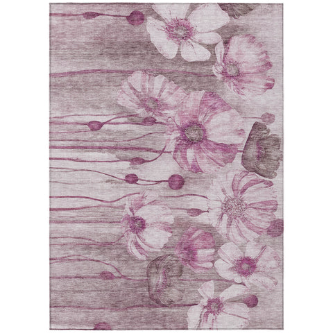 3' X 5' Plum Mauve And Pink Floral Washable Indoor Outdoor Area Rug