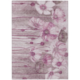 5' X 8' Plum Mauve And Pink Floral Washable Indoor Outdoor Area Rug