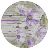 8' Purple And Lavender Round Floral Washable Indoor Outdoor Area Rug