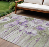 8' X 10' Purple And Lavender Floral Washable Indoor Outdoor Area Rug