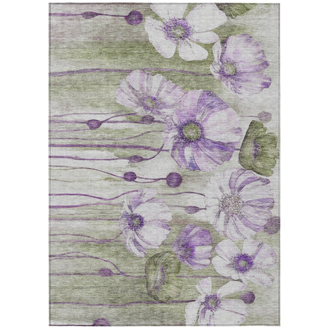 8' X 10' Purple And Lavender Floral Washable Indoor Outdoor Area Rug