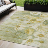 5' X 8' Sage Fern Green And Ivory Floral Washable Indoor Outdoor Area Rug