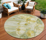 8' Sage Fern Green And Ivory Round Floral Washable Indoor Outdoor Area Rug