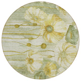 8' Sage Fern Green And Ivory Round Floral Washable Indoor Outdoor Area Rug