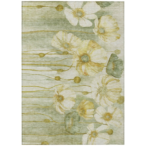 8' X 10' Sage Fern Green And Ivory Floral Washable Indoor Outdoor Area Rug