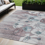 5' X 8' Teal Blue Aqua And Ivory Floral Washable Indoor Outdoor Area Rug