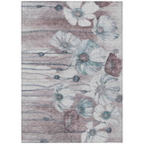 5' X 8' Teal Blue Aqua And Ivory Floral Washable Indoor Outdoor Area Rug
