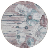 8' Teal Blue Aqua And Ivory Round Floral Washable Indoor Outdoor Area Rug