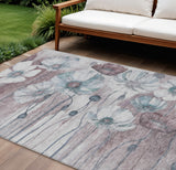 8' X 10' Teal Blue Aqua And Ivory Floral Washable Indoor Outdoor Area Rug