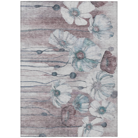 8' X 10' Teal Blue Aqua And Ivory Floral Washable Indoor Outdoor Area Rug