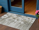 3' X 5' Taupe Ivory And Tan Floral Washable Indoor Outdoor Area Rug