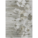 5' X 8' Taupe Ivory And Tan Floral Washable Indoor Outdoor Area Rug