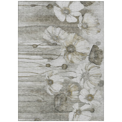 8' X 10' Taupe Ivory And Tan Floral Washable Indoor Outdoor Area Rug