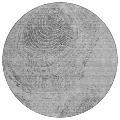 8' Gray Silver And Charcoal Round Abstract Washable Indoor Outdoor Area Rug