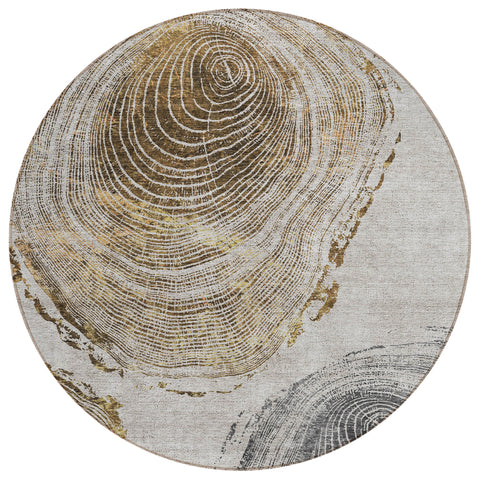 8' Taupe Gray And Brown Round Abstract Washable Indoor Outdoor Area Rug