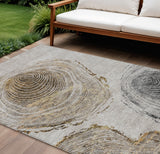 8' X 10' Taupe Gray And Brown Abstract Washable Indoor Outdoor Area Rug